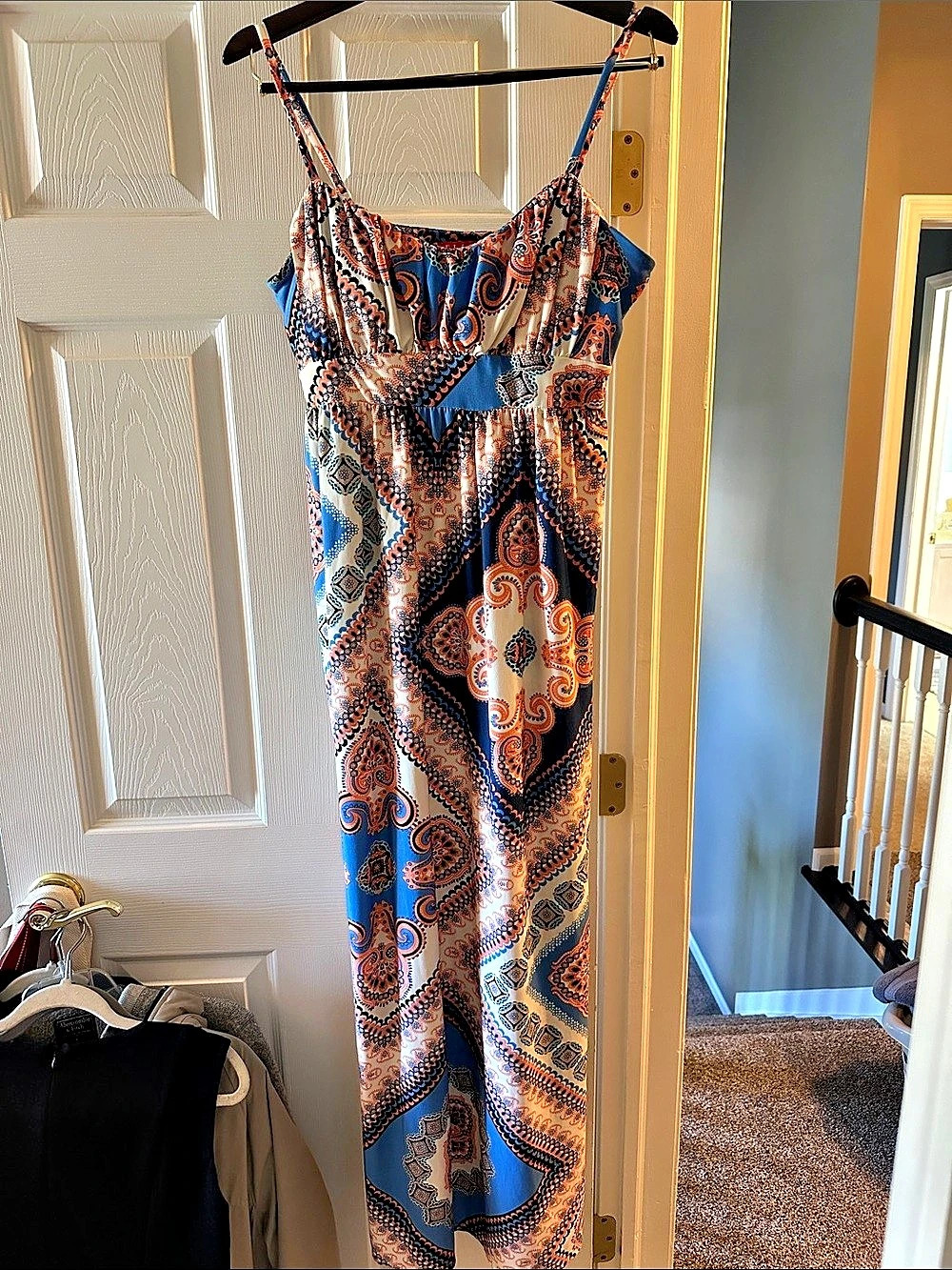 ELLE Paisley Maxi Dress in Blue & Orange Size Large Like New